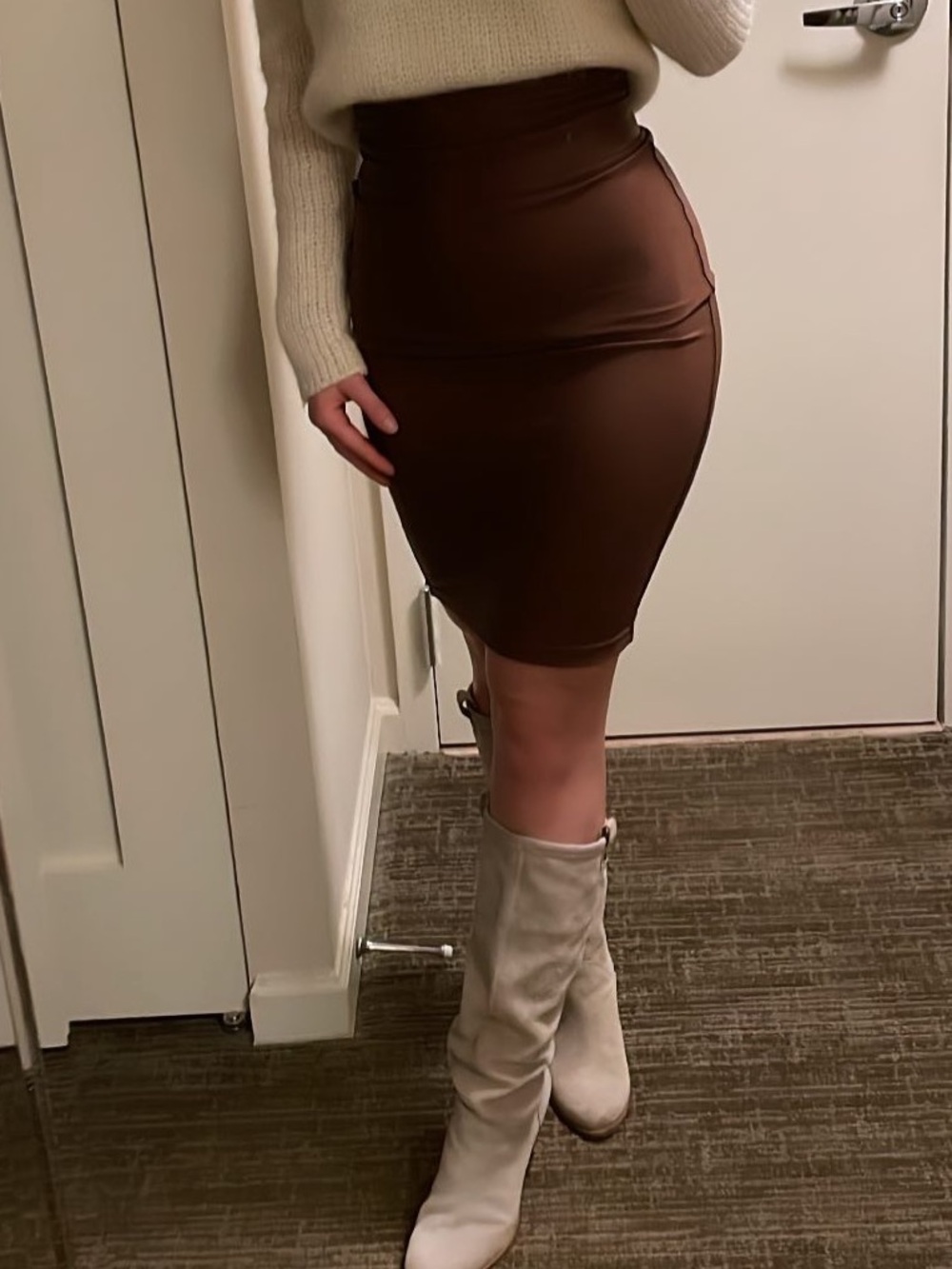 SPANX Chocolate Brown High-Rise Pencil Skirt